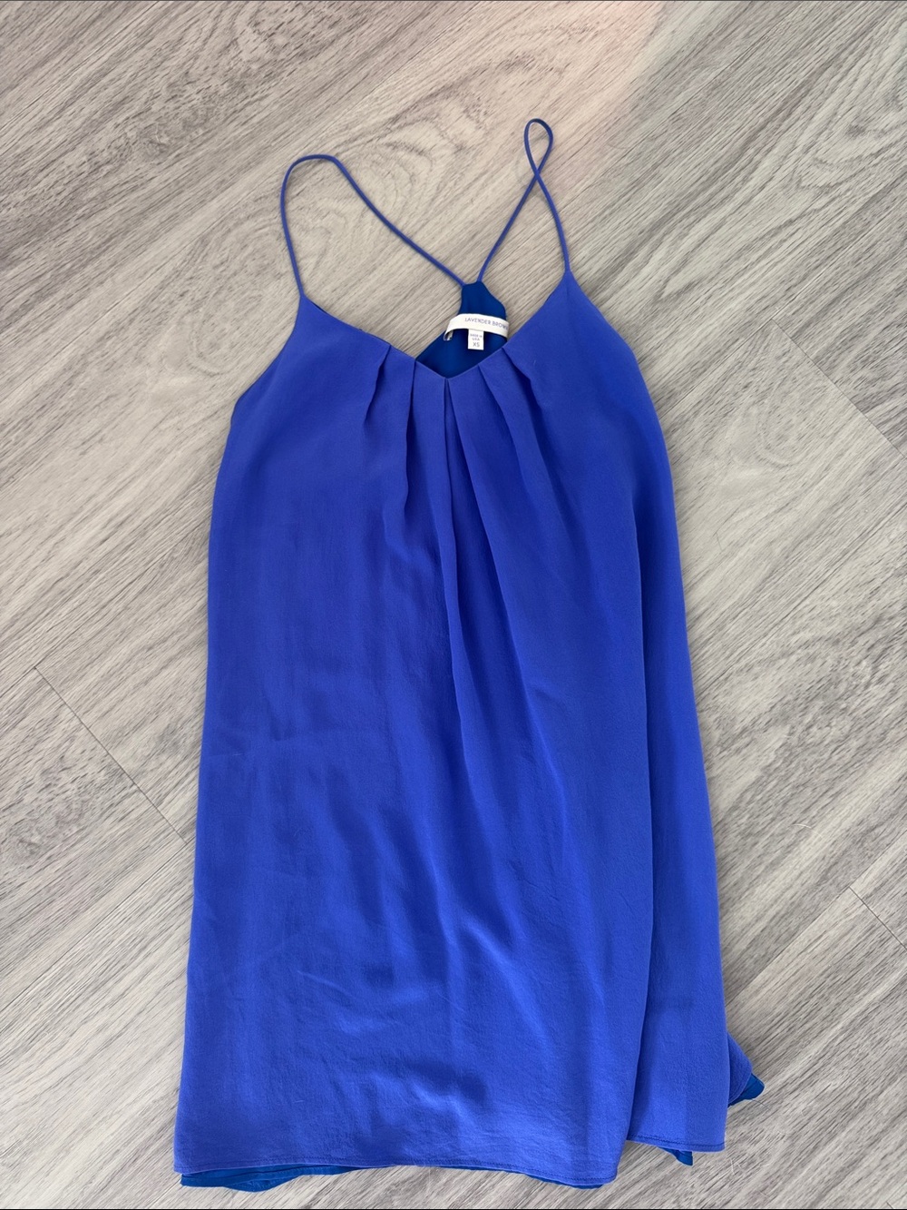 Lavender Brown Cobalt Blue Spaghetti Strap Pleated V-Neck Mini Dress